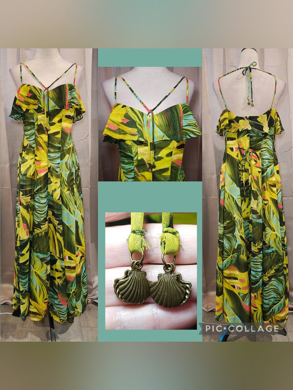 🌴🍹Taylor Tropical Resort Monstera Print Off Shoulder Chiffon Maxi Dress 🍹🌴